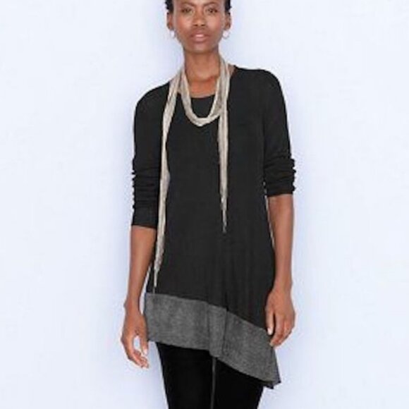 New w/Tags - Eileen Fisher Rayon Nylon Crinkle Asymmetric Tunic, Black, Lrg - Picture 1 of 14